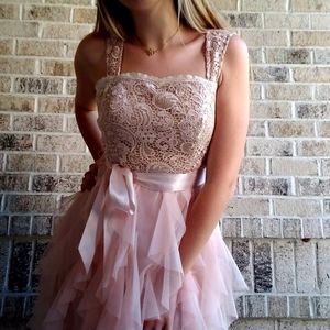 TeezeMe Frill Short Formal Dress Partial Open Back